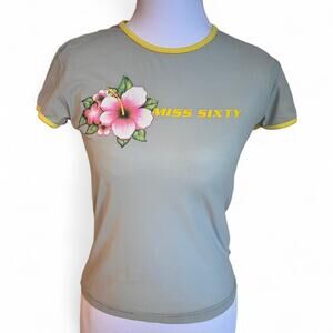 Vintage Miss Sixty Y2K Floral Logo Baby Tee Size L